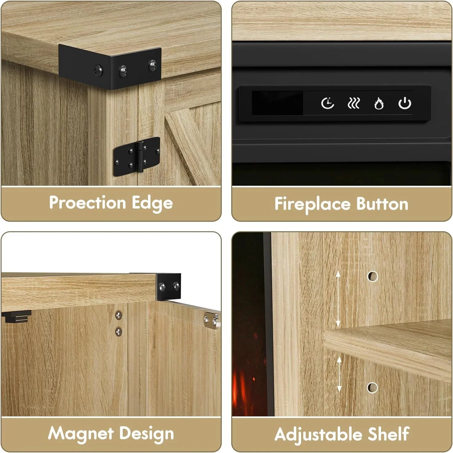 YESHOMY Meuble TV avec cheminée et deux portes de grange, armoires de rangement pour téléviseurs jusqu'à 65 pouces et plus, console de divertissement, meuble multimédia pour salon, 58 pouces