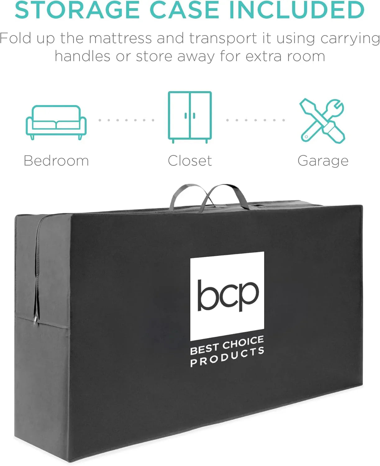 Matelas Queen Size portable de 4 pouces, matelas pliable en trois parties pour camping, invités et tout-petits