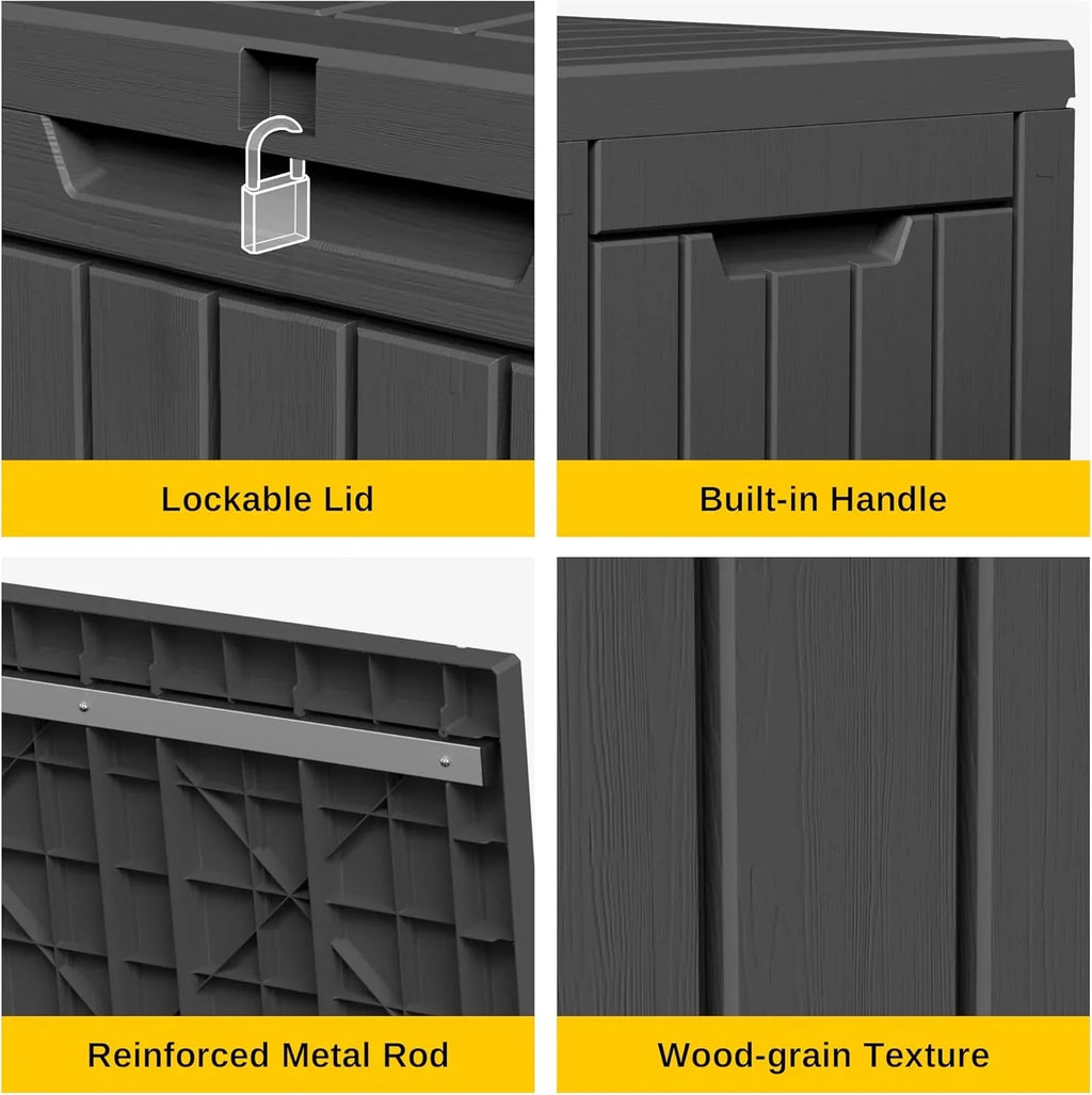 Coffre de rangement extérieur EAST OAK, coffre de terrasse de 60 gallons, utilisation intérieure et extérieure, bac de rangement en résine imperméable