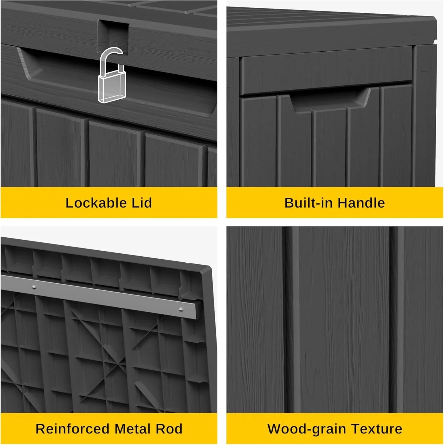 Coffre de rangement extérieur EAST OAK, coffre de terrasse de 60 gallons, utilisation intérieure et extérieure, bac de rangement en résine imperméable