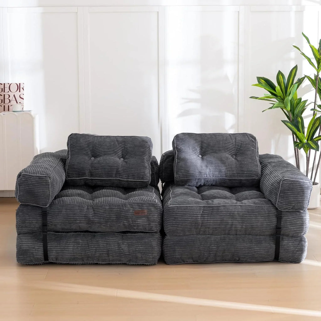 Canapé-lit pliant, canapé-lit convertible en L avec accoudoirs et oreillers