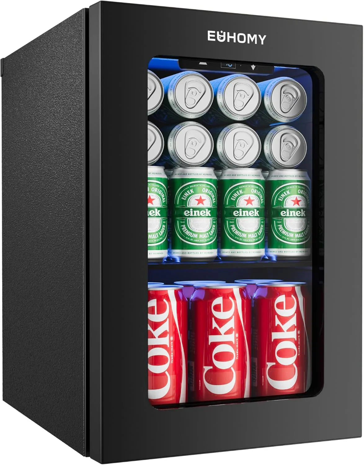 Réfrigérateur à boissons EUHOMY, mini-réfrigérateur 130 canettes avec porte vitrée pour soda, bière ou vin, refroidisseur de boissons pour la maison et le bureau