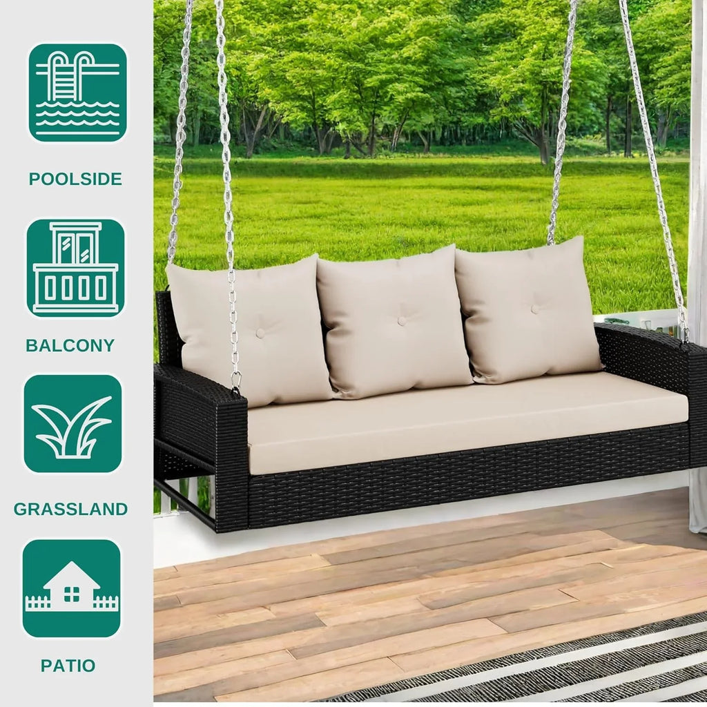 YITAHOME Balancelle suspendue pour porche, 3 places, banc d'extérieur en osier