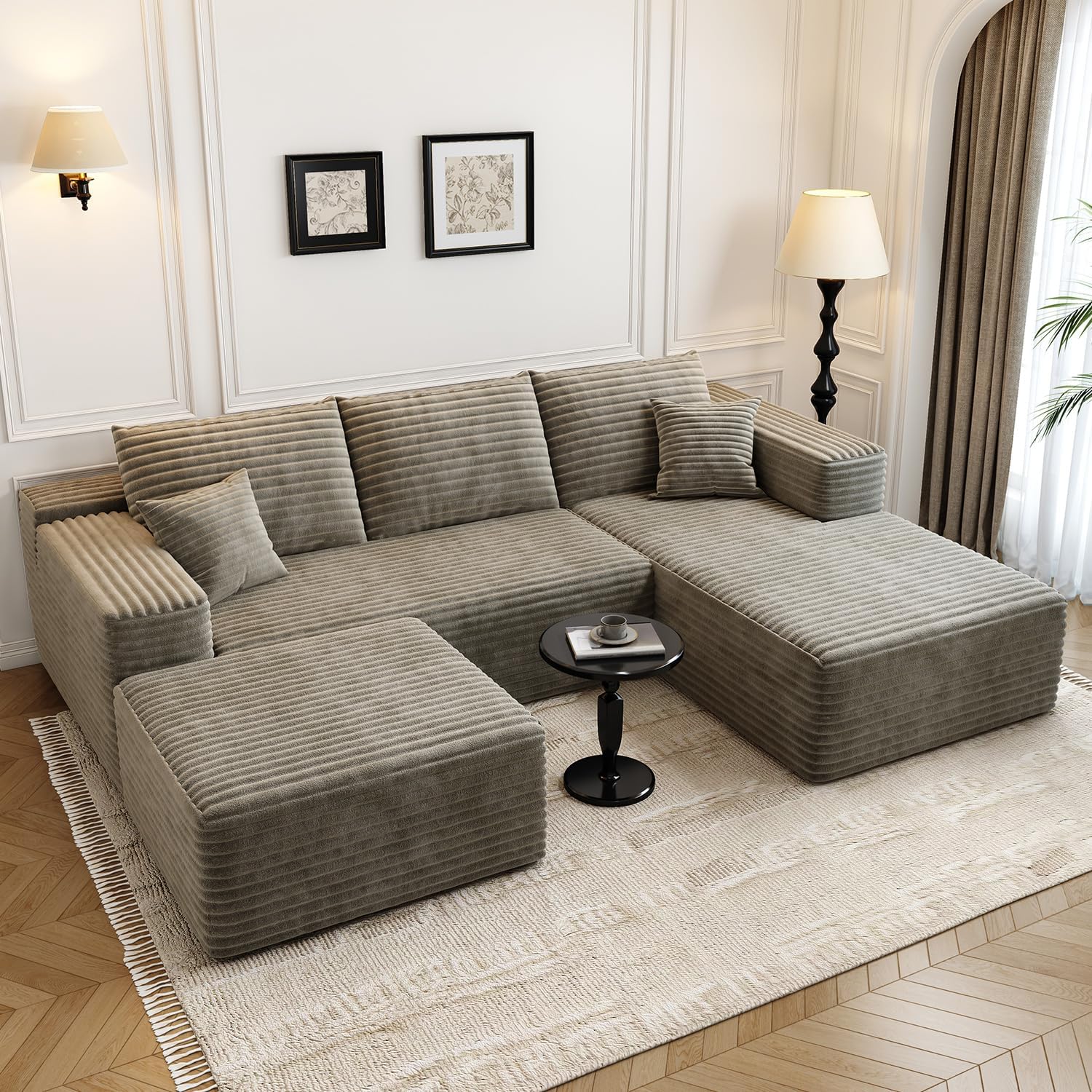 Canapé modulaire Cloud de 107,5 pouces avec méridienne en L, canapés rembourrés minimalistes modernes