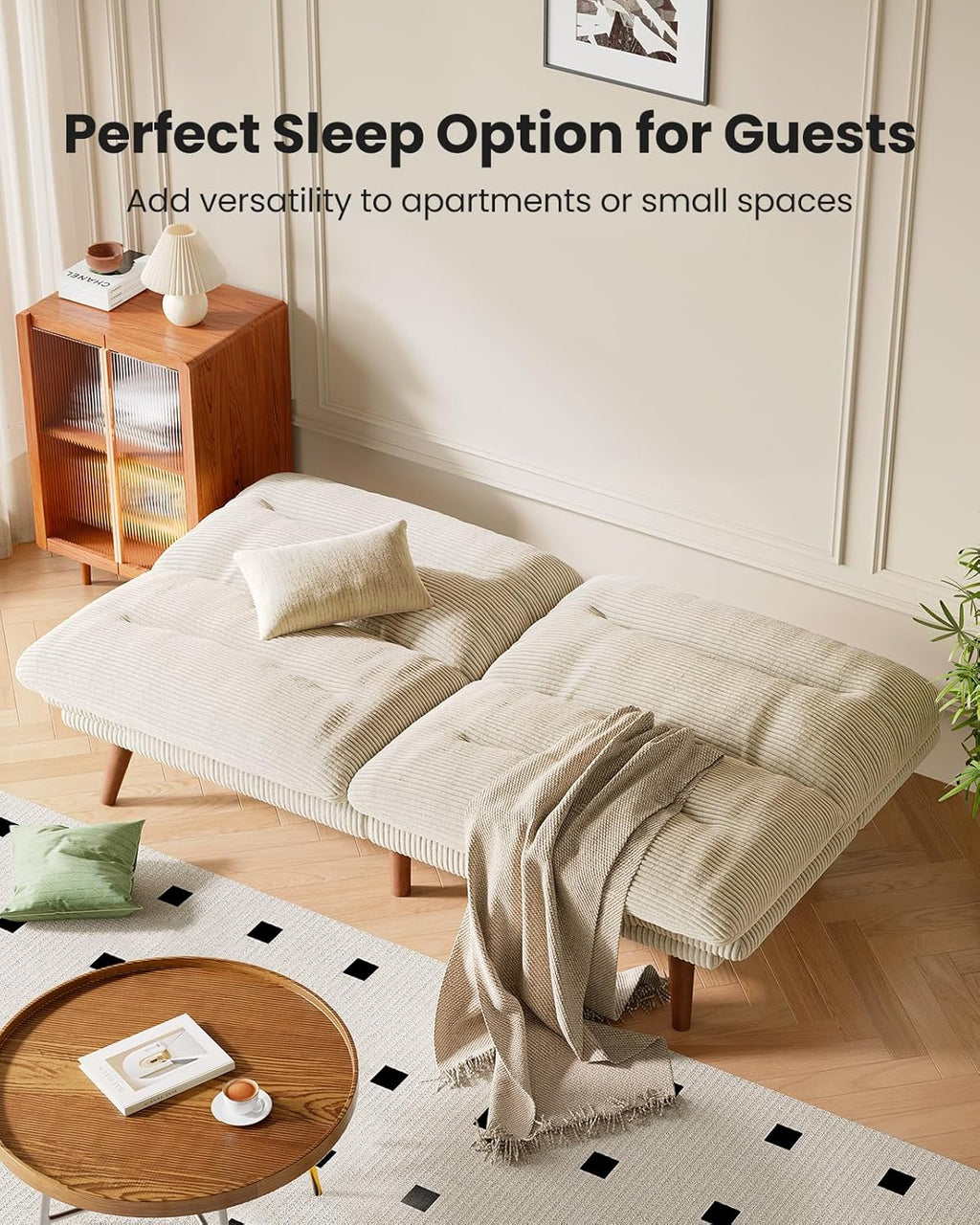 Canapé-lit futon convertible, canapé-lit futon inclinable en velours côtelé de 66 pouces pour petits espaces, salles de jeux ou bureaux