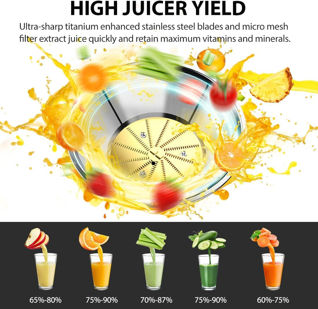 Centrifugeuse KOIOS 1 300 W avec goulotte d'alimentation extra large de 7,6 cm et filtre en titane