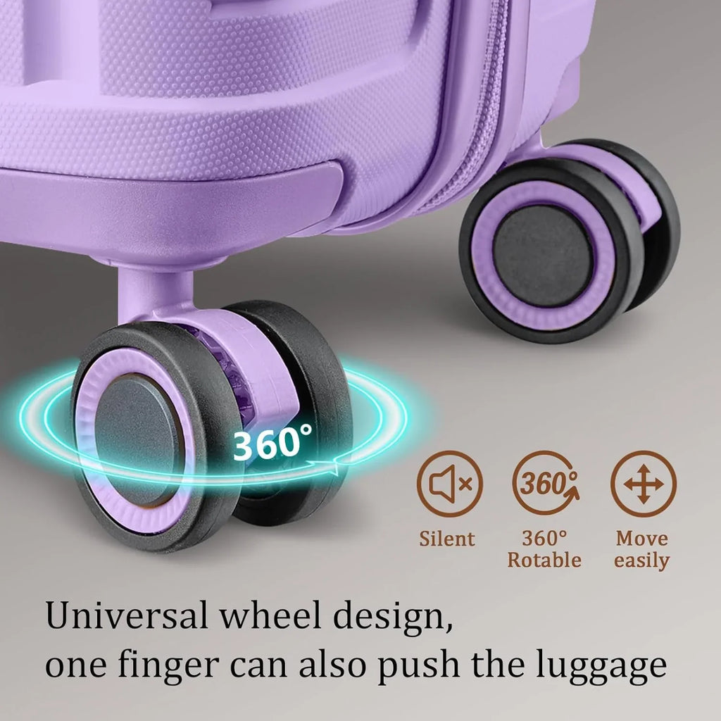 Ensemble de 5 valises de voyage légères à coque rigide en PP avec deux roulettes pivotantes et serrure TSA