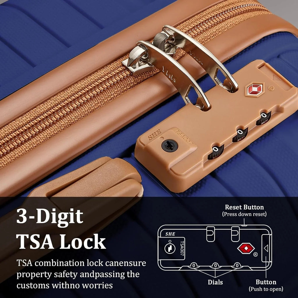 Ensemble de 5 valises de voyage légères à coque rigide en PP avec deux roulettes pivotantes et serrure TSA