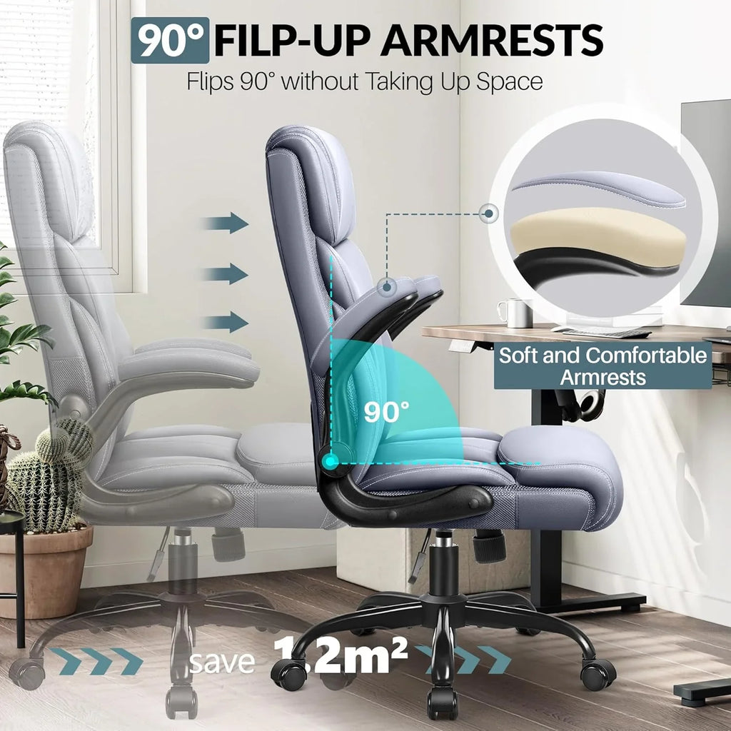 Chaise de bureau pivotante à pieds hauts, en cuir respirant, avec support lombaire