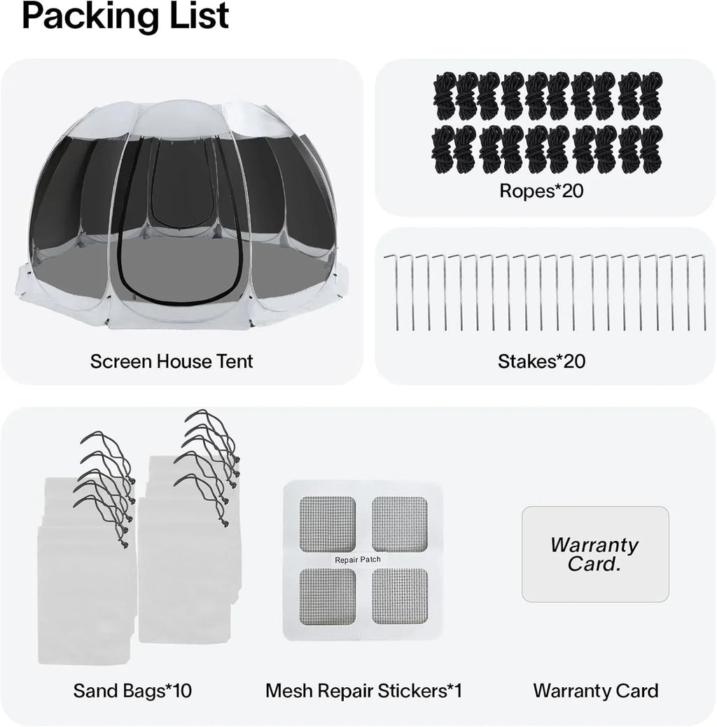 Gazebo à écran, peut accueillir 6 à 10 à 15 personnes Tente à baldaquin de style igloo avec moustiquaire sur les côtés Parfait pour le jardin, la terrasse, l'arrière-cour