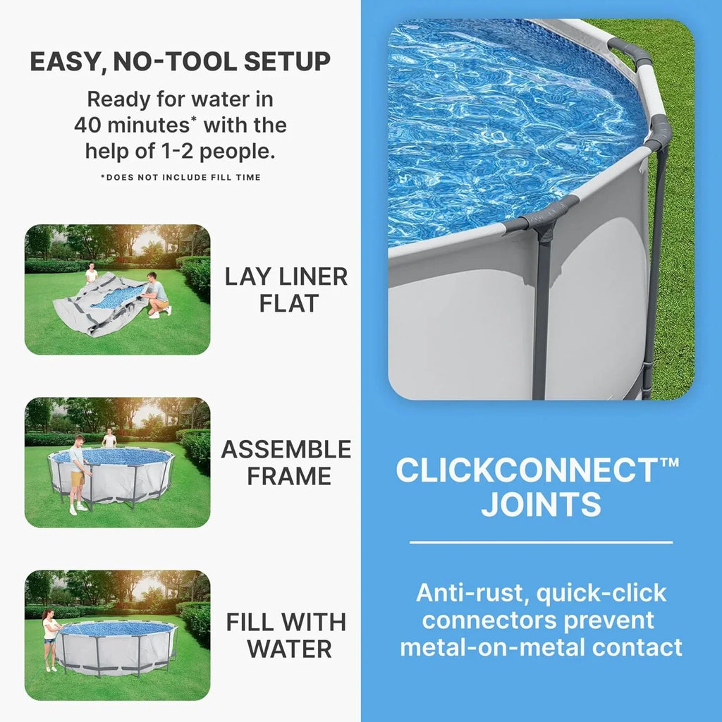 Piscine hors sol extérieure ronde Steel Pro MAX de 4,2 m x 122 cm avec cadre métallique et pompe de filtration de 1 000 litres, échelle et bâche