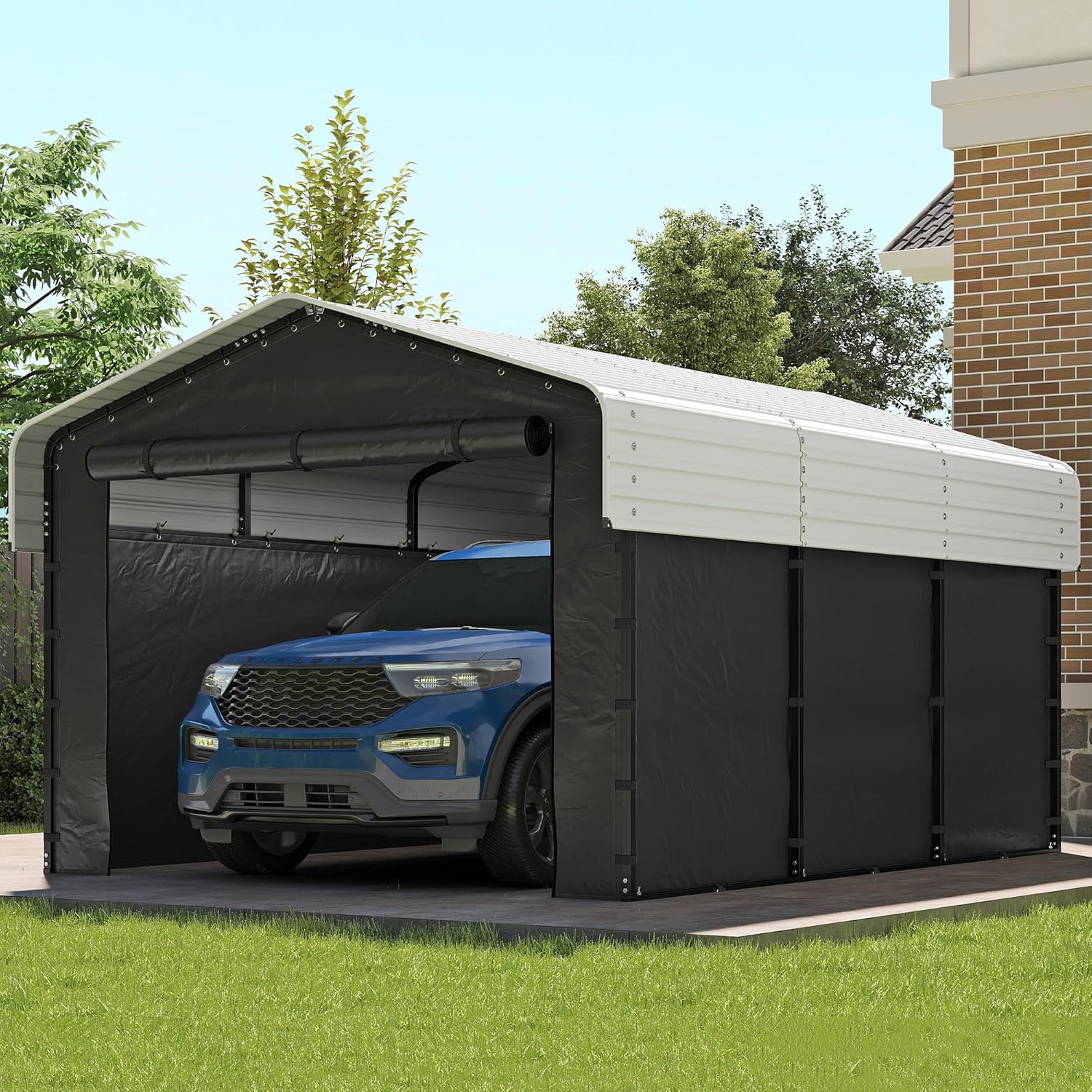 Abri d'auto en métal robuste de 10'x15', abri de garage extérieur avec cadre plus lourd