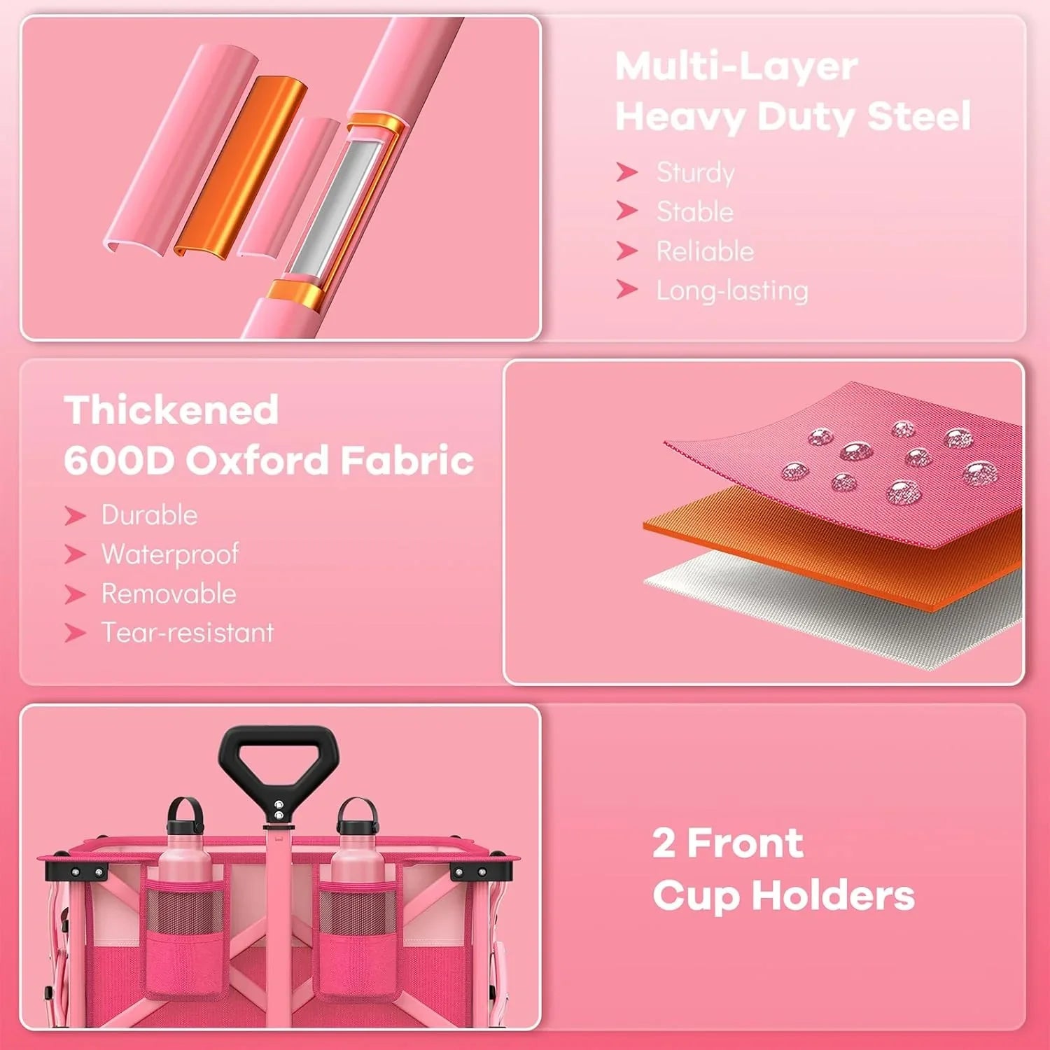 Poussette pliable à quatre roues de 96 cm de long, pliable, capacité de 200 kg, poussette de plage pliable robuste de 220 litres avec de grands pneus tout-terrain