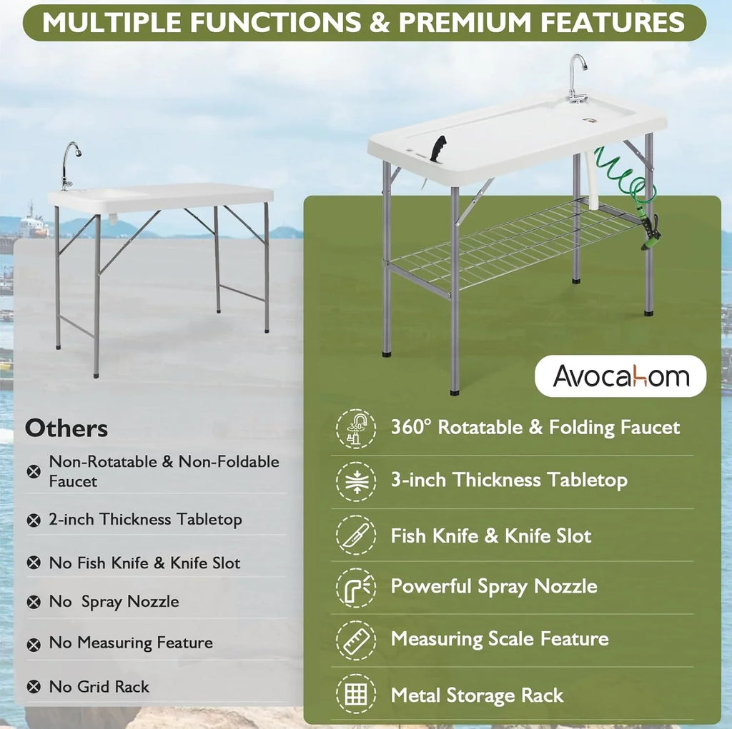 Station de nettoyage de poisson pliable, station d'évier de camping portable, station de nettoyage de filets de poisson d'extérieur