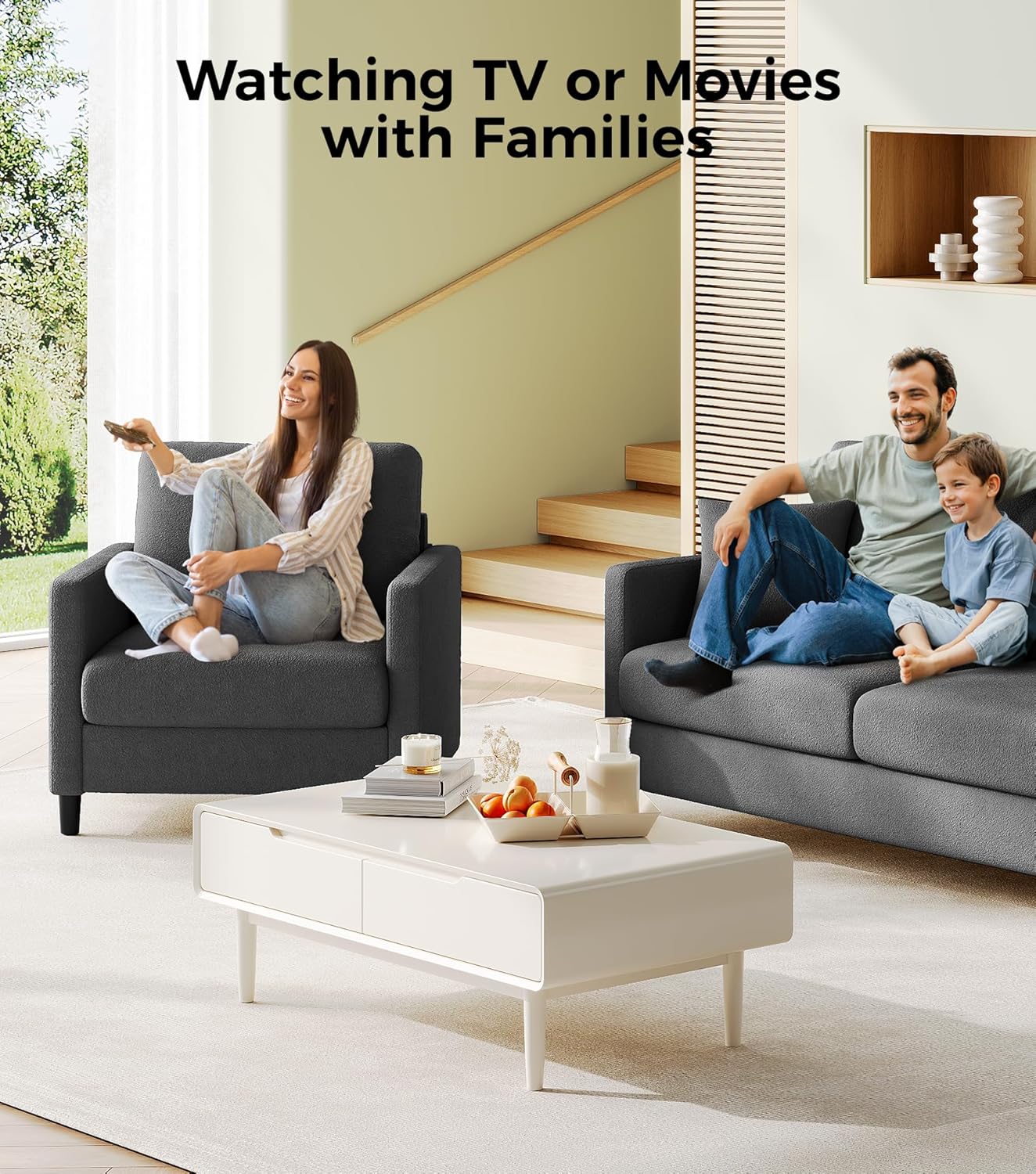 Causeuse de 51 pouces, causeuse confortable en velours côtelé