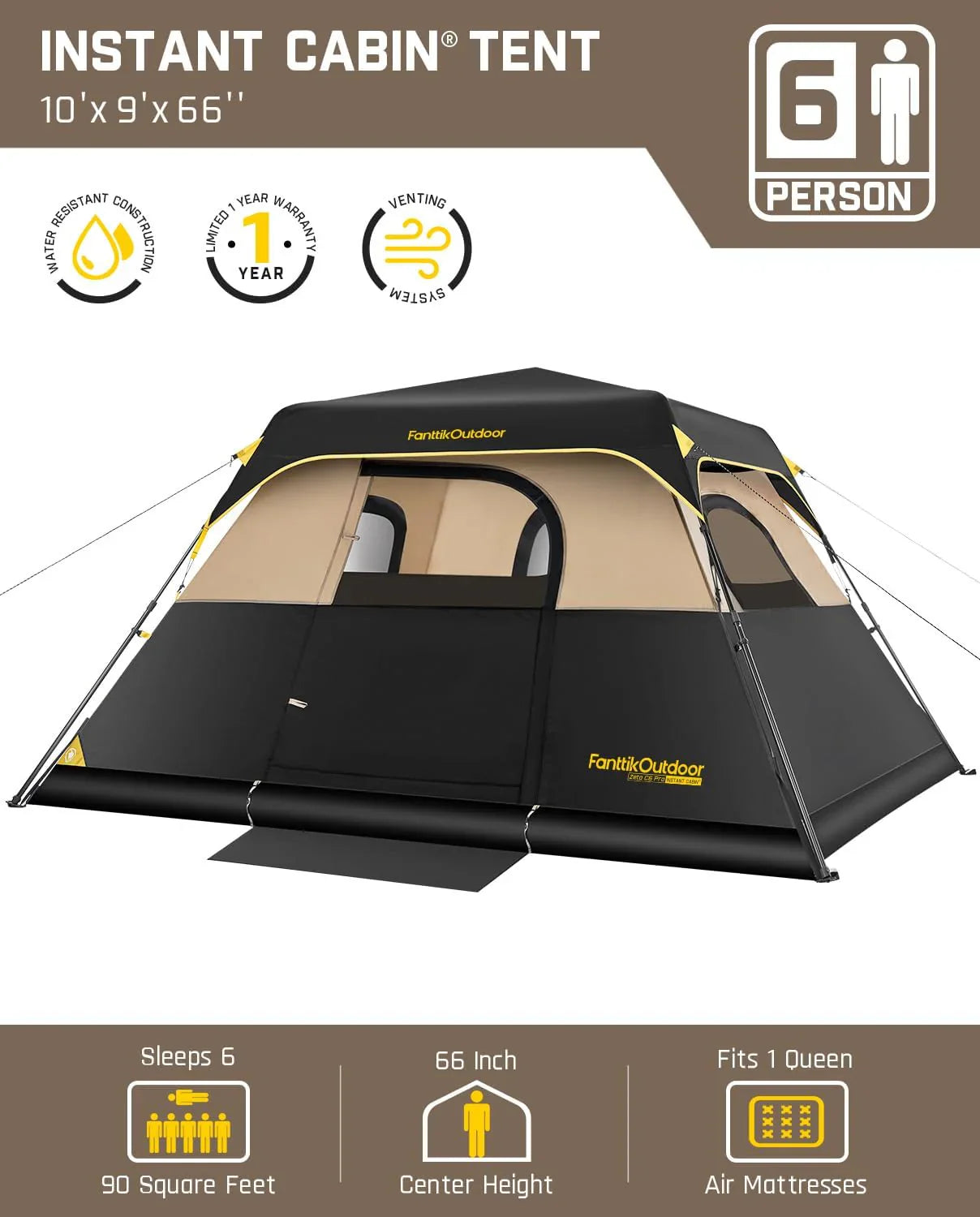 Tente de camping portable pour 4/6/8/10 personnes avec cabine instantanée et résistante à la pluie et au vent