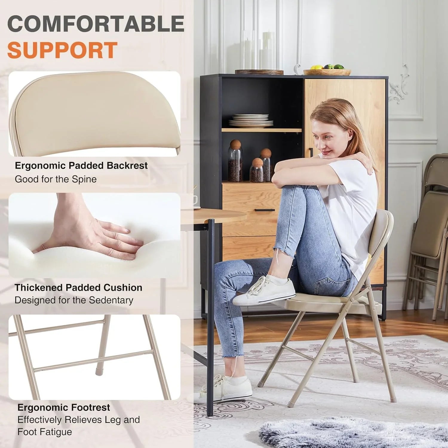 Lot de 12 chaises pliantes Sweetcrispy, rembourrées en cuir, robustes et pliables en métal.