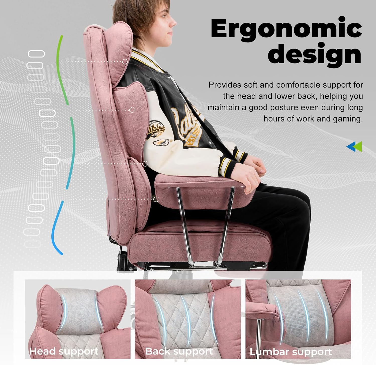 Grande chaise de bureau à dossier haut, chaise de jeu en cuir à dossier haut avec repose-pieds