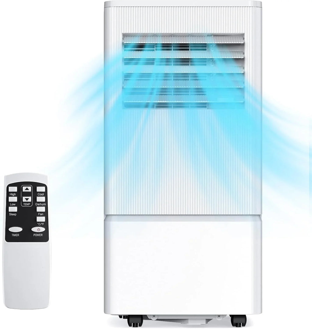 Climatiseur portatif Air Choice, 10 000 BTU, pour pièce jusqu'à 450 pi², télécommande, minuterie 24 h, modes déshumidificateur et ventilateur.