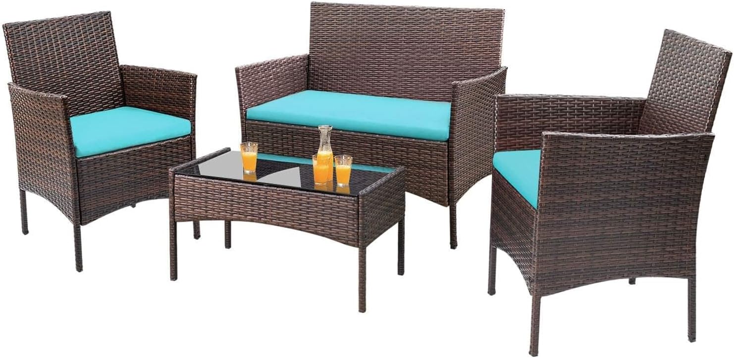 Ensemble de meubles de patio extérieur Homall 4 pièces avec chaises en rotin et osier