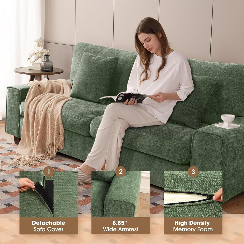 Canapé double de salon DOPEDIO, fauteuil en chenille, amovible, structure en bois massif