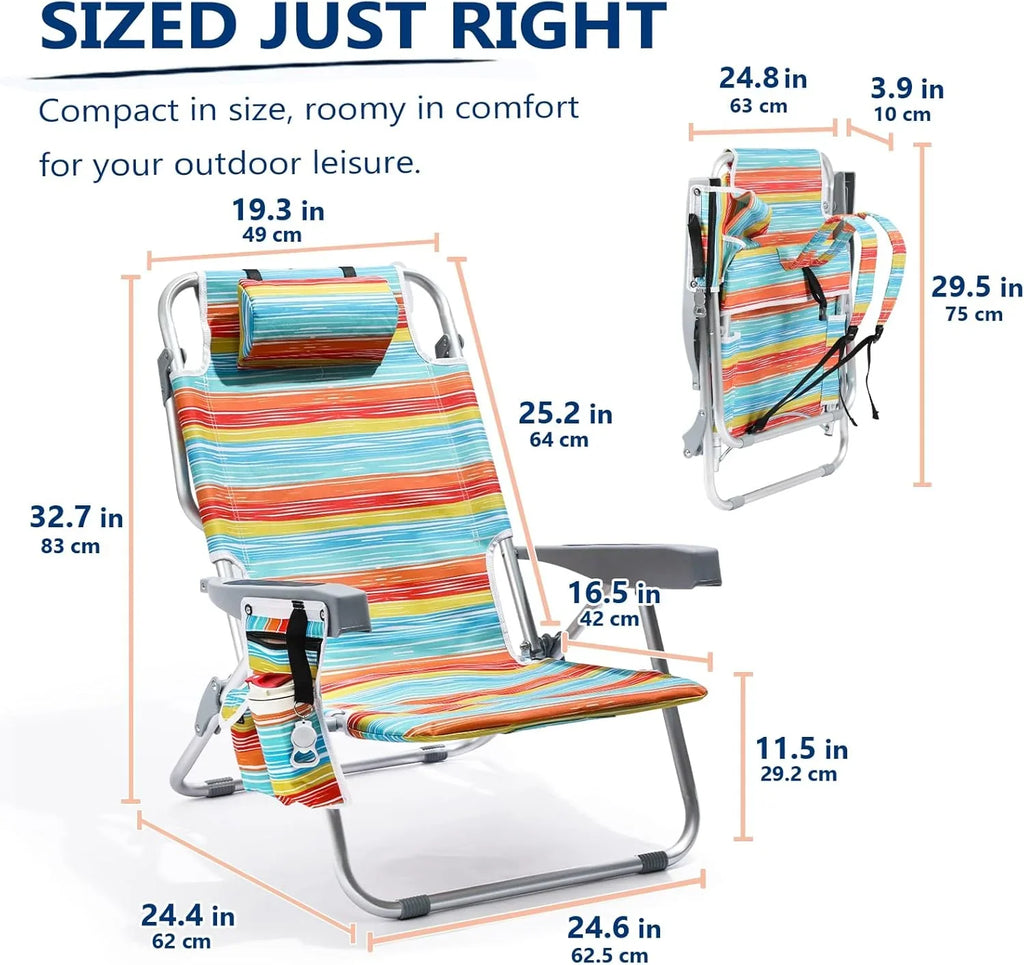 Lot de 2 chaises de plage compactes et portables pour adultes, en aluminium, 5 positions, avec pochette isotherme