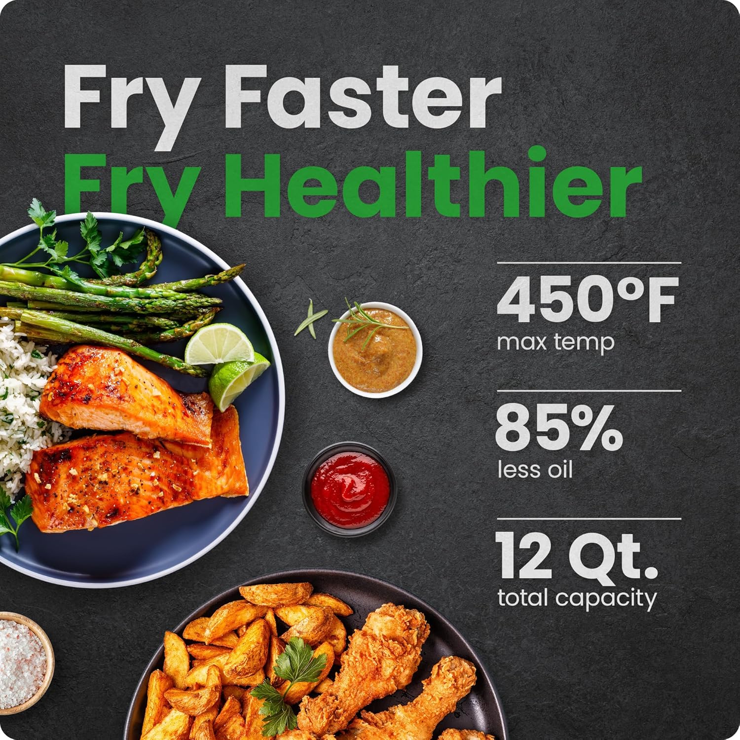 Friteuse à air CHEFMAN 12 pintes avec thermomètre de cuisson intelligent intégré, 28 préréglages à écran tactile, gril, déshydrateur et four