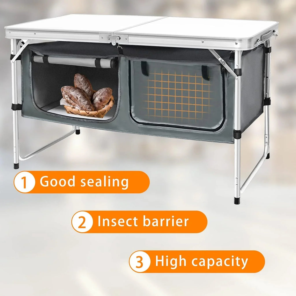 Table pliante d'extérieur en aluminium, légère, réglable en hauteur, avec rangement, pour barbecue, fête, camping
