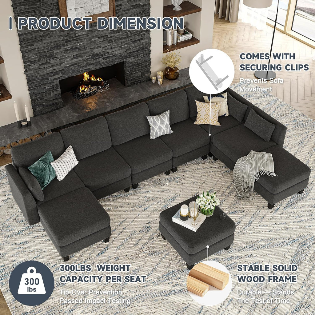 Canapé sectionnel modulable, canapé convertible en U, mousse à mémoire de forme haute densité, canapé sectionnel confortable 6 places