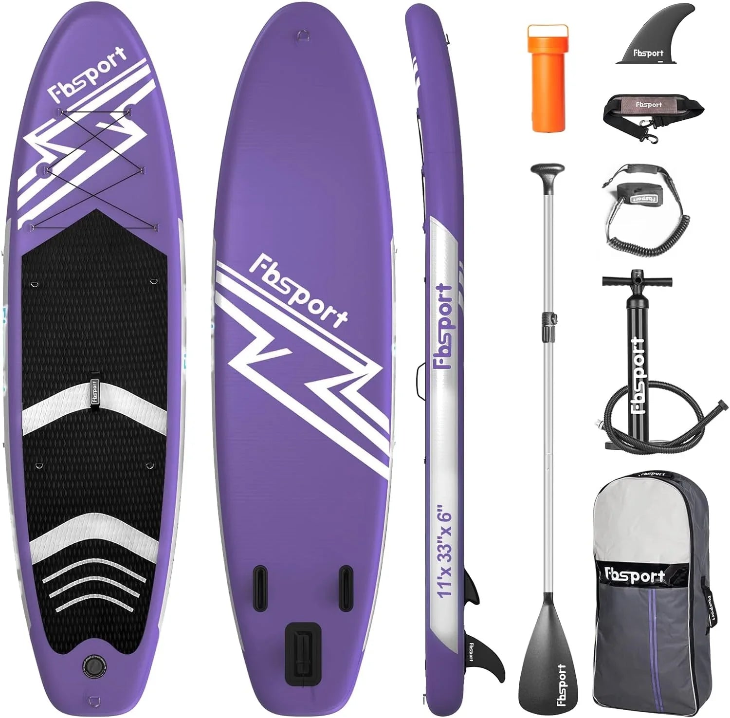 Planche de stand up paddle FBSPORT Premium 11', planche de yoga, contrôle du surf, pont antidérapant, attache, pagaie et pompe