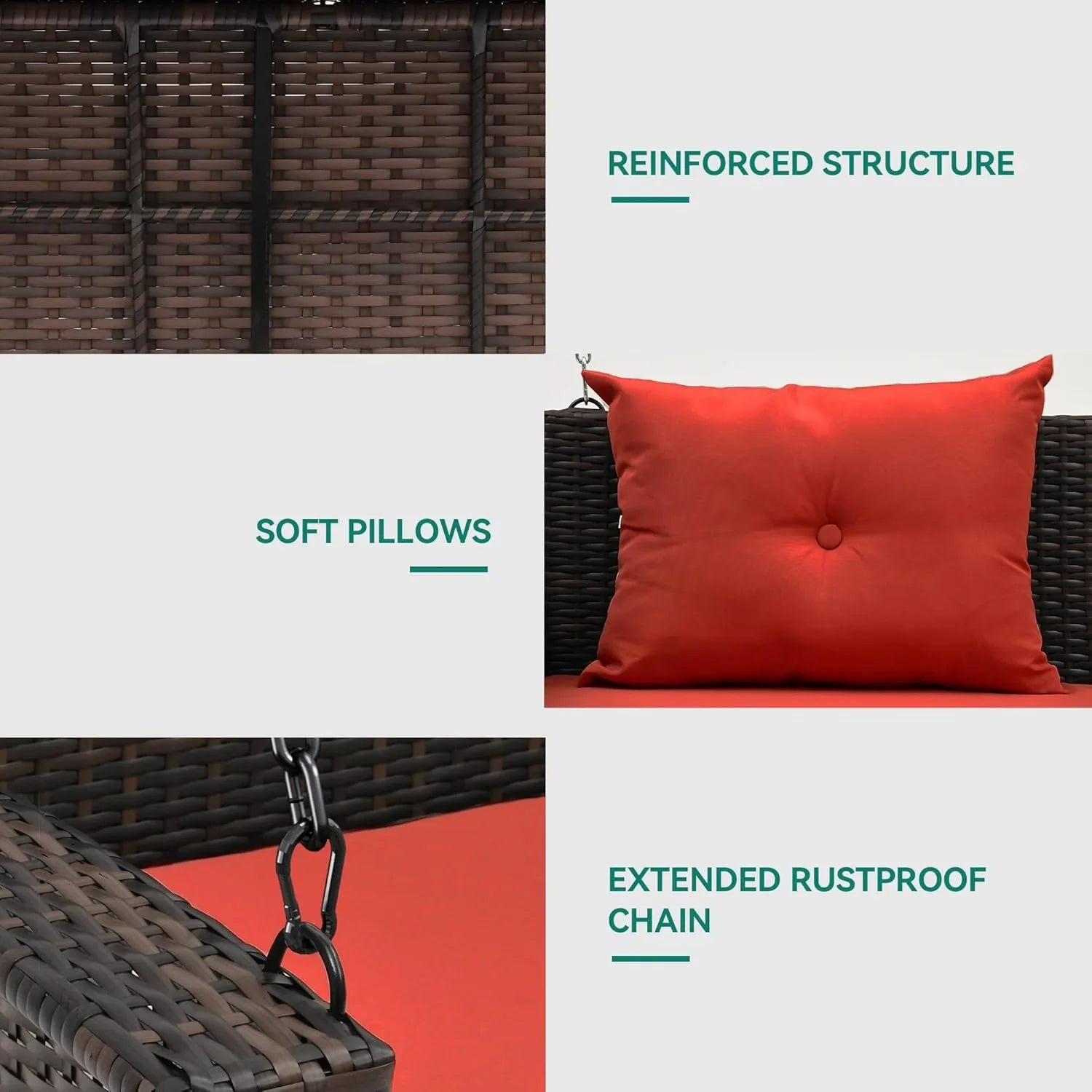 YITAHOME Balancelle suspendue pour porche, 3 places, banc d'extérieur en osier