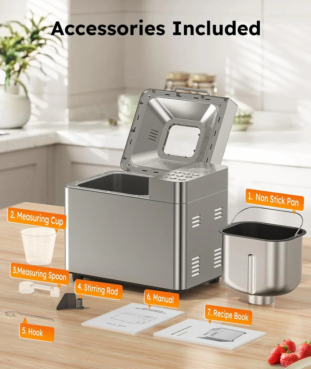 Machine à pain automatique 17 en 1 OSIPOTO en acier inoxydable (2 lb)