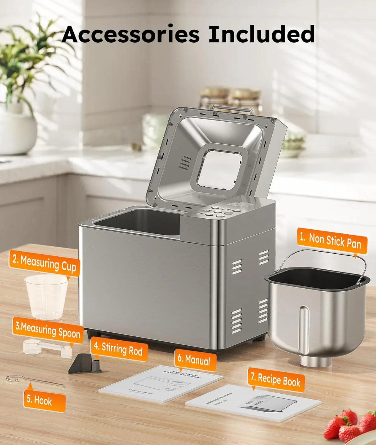 Machine à pain automatique 17 en 1 OSIPOTO en acier inoxydable (2 lb)