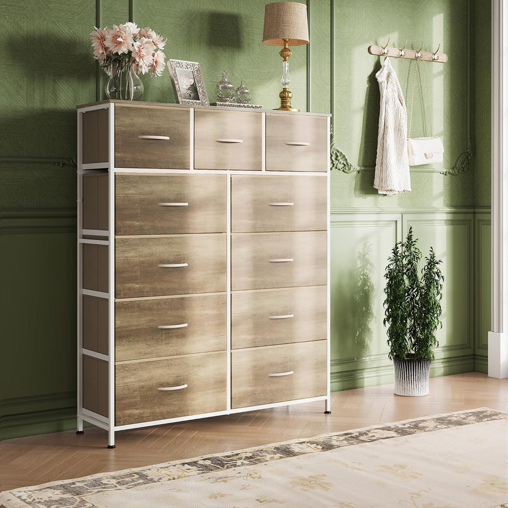 Unité de rangement avec 11 bacs en tissu, tiroirs de rangement avec cadre en acier, grande tour de rangement