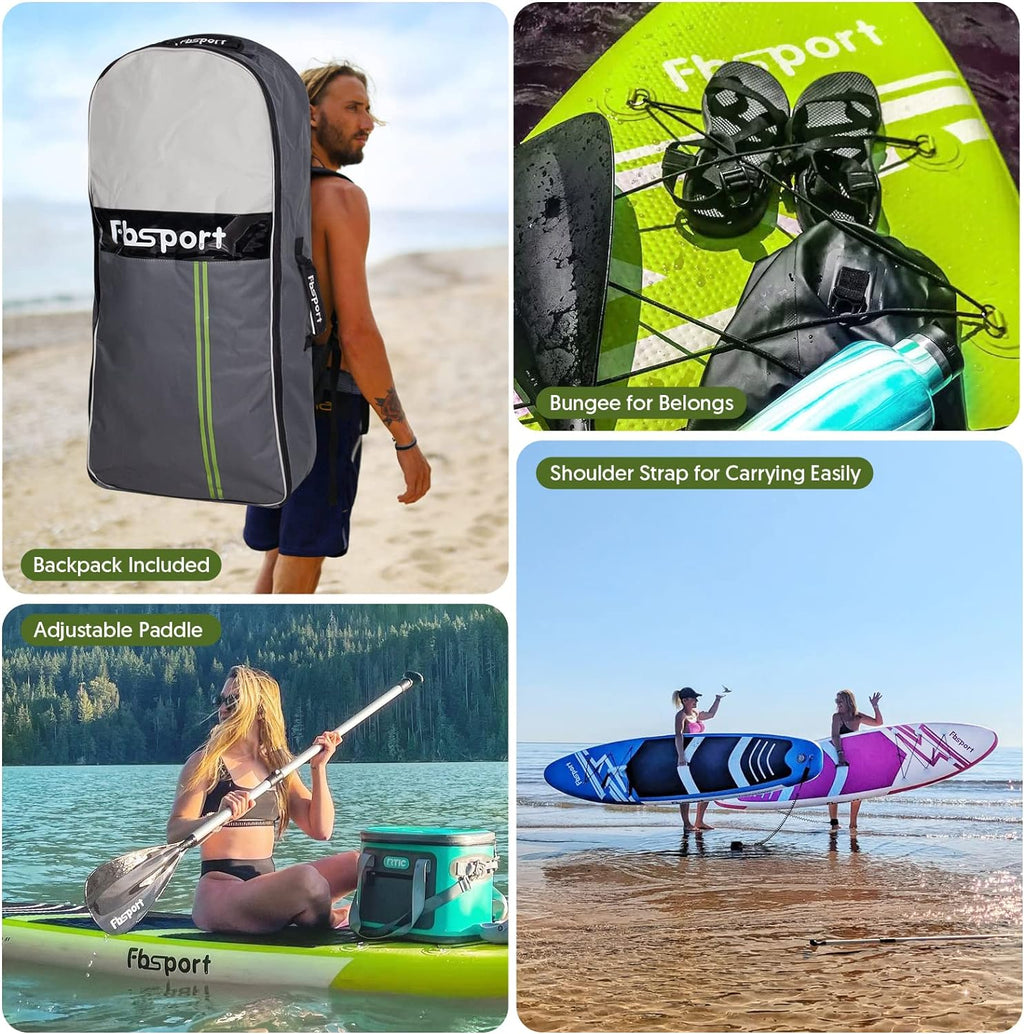 Planche de stand up paddle FBSPORT Premium 11', planche de yoga, contrôle du surf, pont antidérapant, attache, pagaie et pompe
