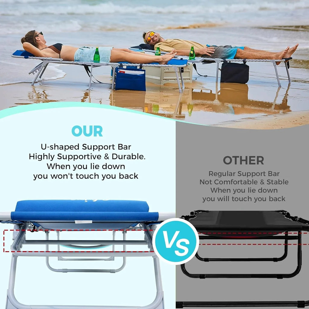Lot de 2 chaises longues d'extérieur - Chaise longue pliante portable pour patio, piscine, camping, inclinable et réglable sur 5 positions