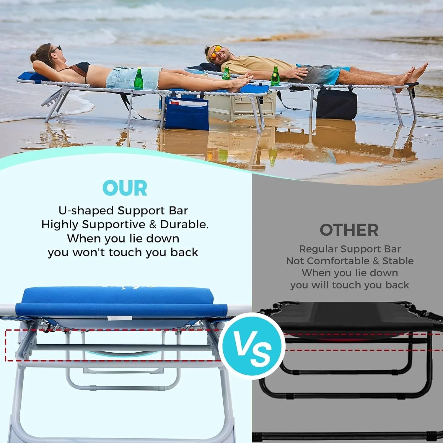 Lot de 2 chaises longues d'extérieur - Chaise longue pliante portable pour patio, piscine, camping, inclinable et réglable sur 5 positions