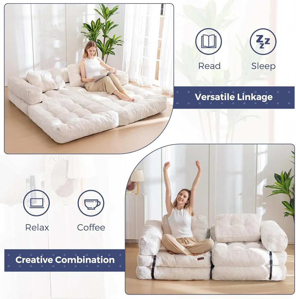 Canapé-lit pliant, canapé-lit convertible en L avec accoudoirs et oreillers