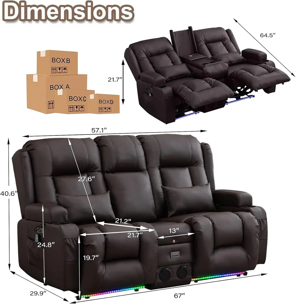 Canapé inclinable électrique TUNYI avec fonctions massage et chauffage, siège home cinéma avec console, canapé inclinable électrique pour camping-car