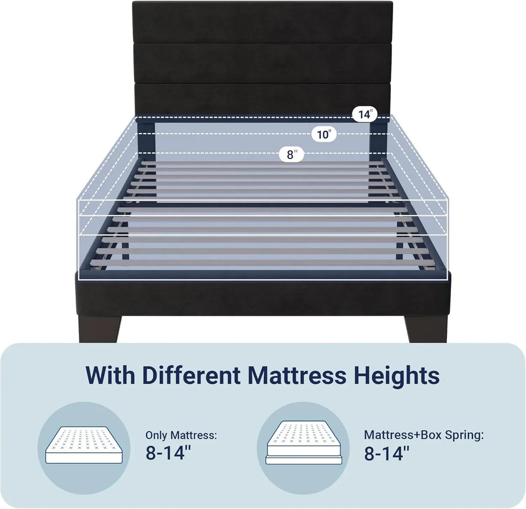 Cadre de lit plateforme Allewie King size avec tête de lit et planches rembourrées en velours