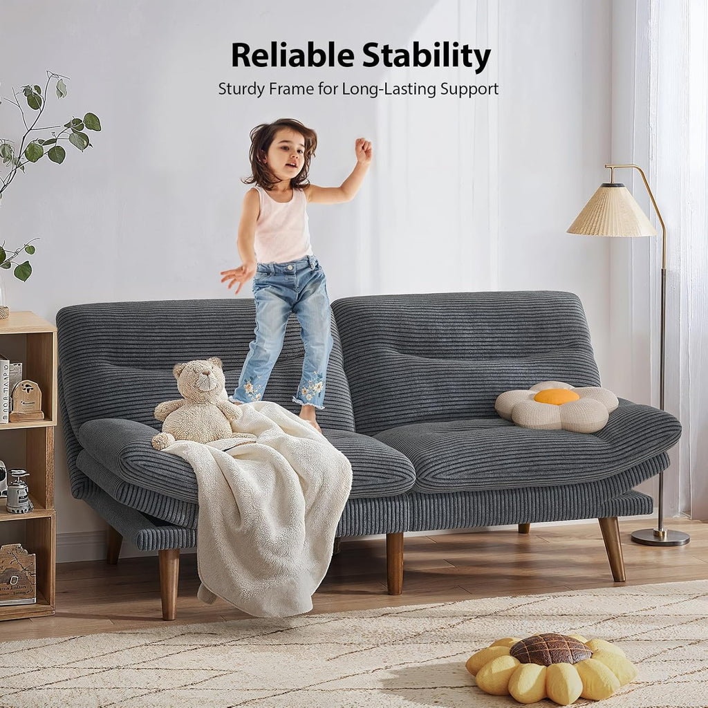 Canapé-lit futon convertible, canapé-lit futon inclinable en velours côtelé de 66 pouces pour petits espaces, salles de jeux ou bureaux