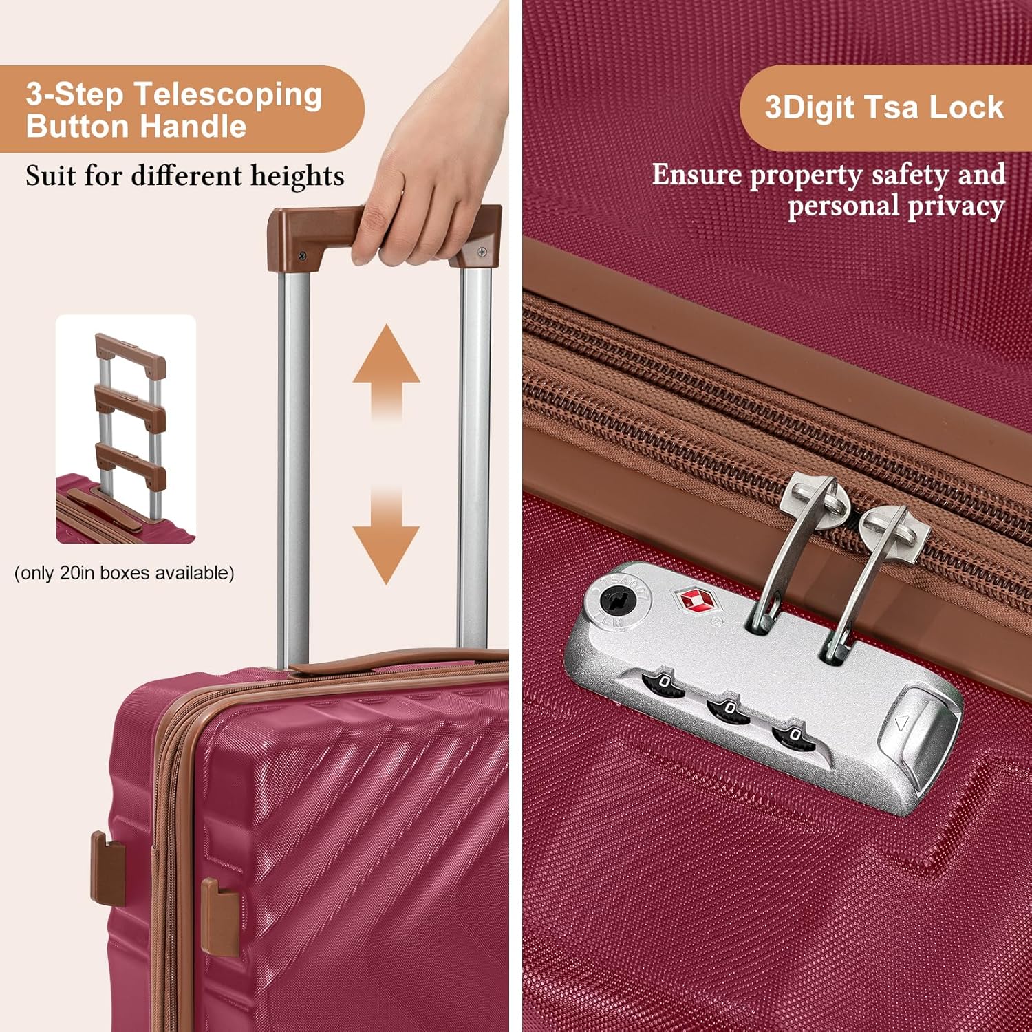 Ensemble de bagages 5 pièces valise extensible 22x14x9 certifié aviation ensemble de voyage étanche durable