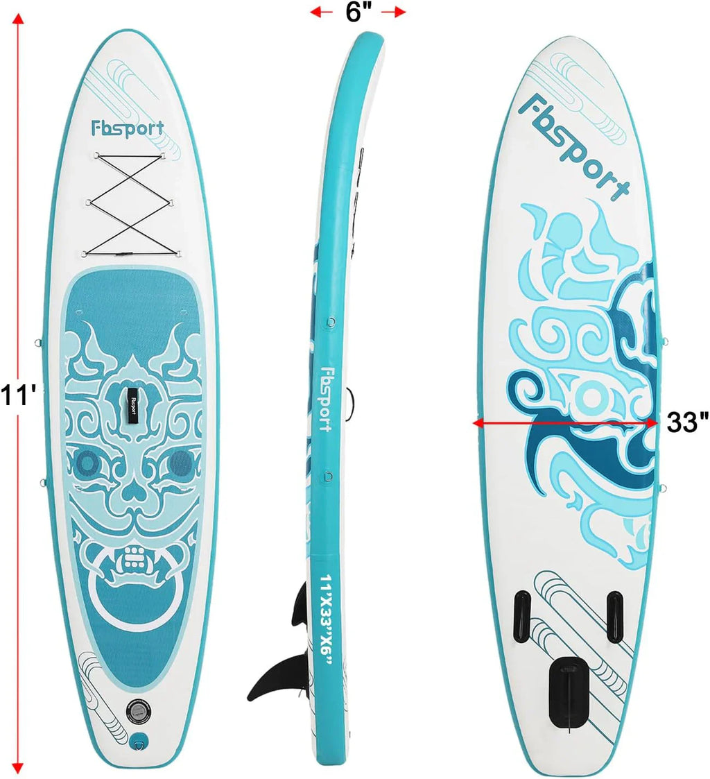 Planche de stand up paddle FBSPORT Premium 11', planche de yoga, contrôle du surf, pont antidérapant, attache, pagaie et pompe