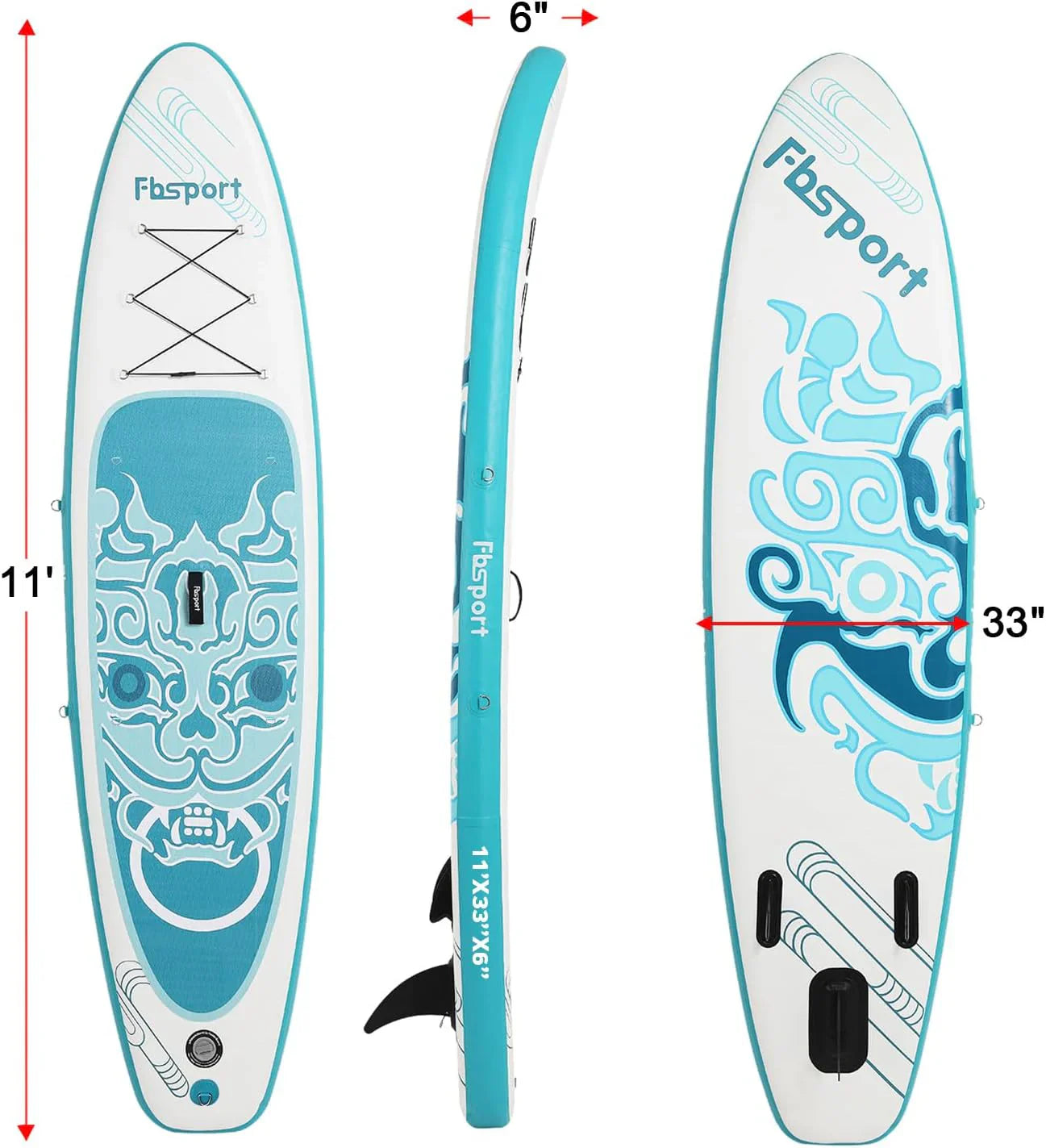 Planche de stand up paddle FBSPORT Premium 11', planche de yoga, contrôle du surf, pont antidérapant, attache, pagaie et pompe