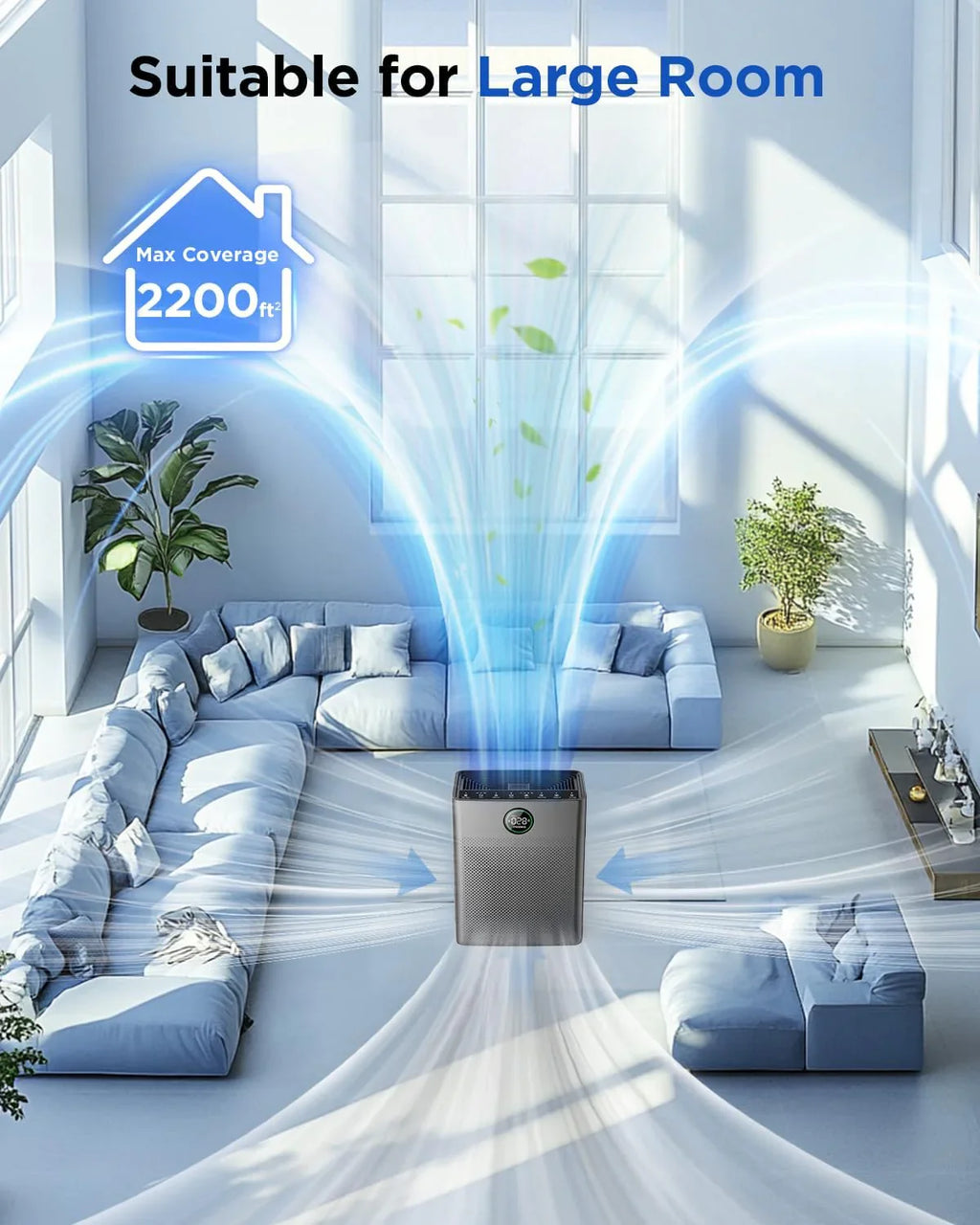 Purificateurs d'air pour la maison, grande pièce jusqu'à 2200 pi², purificateur d'air MOOKA pour animaux domestiques avec filtre lavable