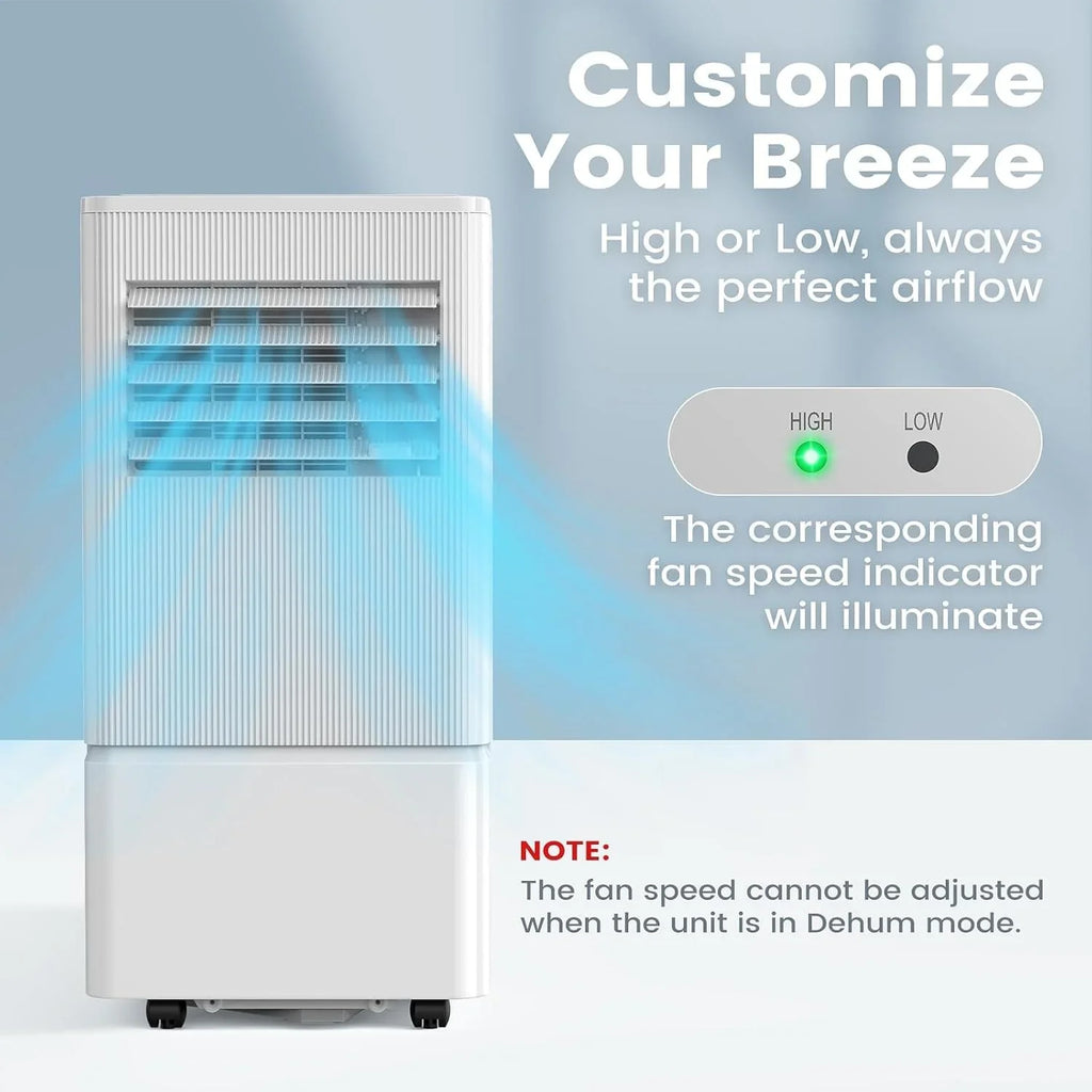 Climatiseur portatif Air Choice, 10 000 BTU, pour pièce jusqu'à 450 pi², télécommande, minuterie 24 h, modes déshumidificateur et ventilateur.