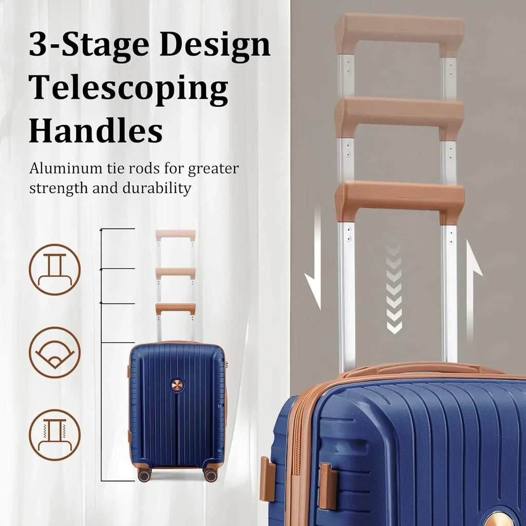 Ensemble de 5 valises de voyage légères à coque rigide en PP avec deux roulettes pivotantes et serrure TSA