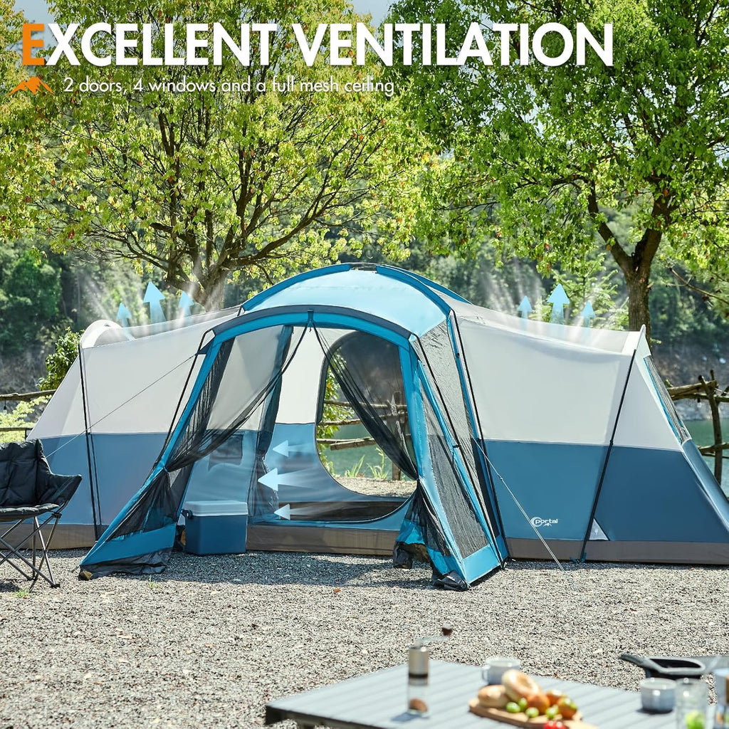 Tente de camping familiale PORTAL 6/8/10 personnes avec moustiquaire, grande tente tunnel étanche