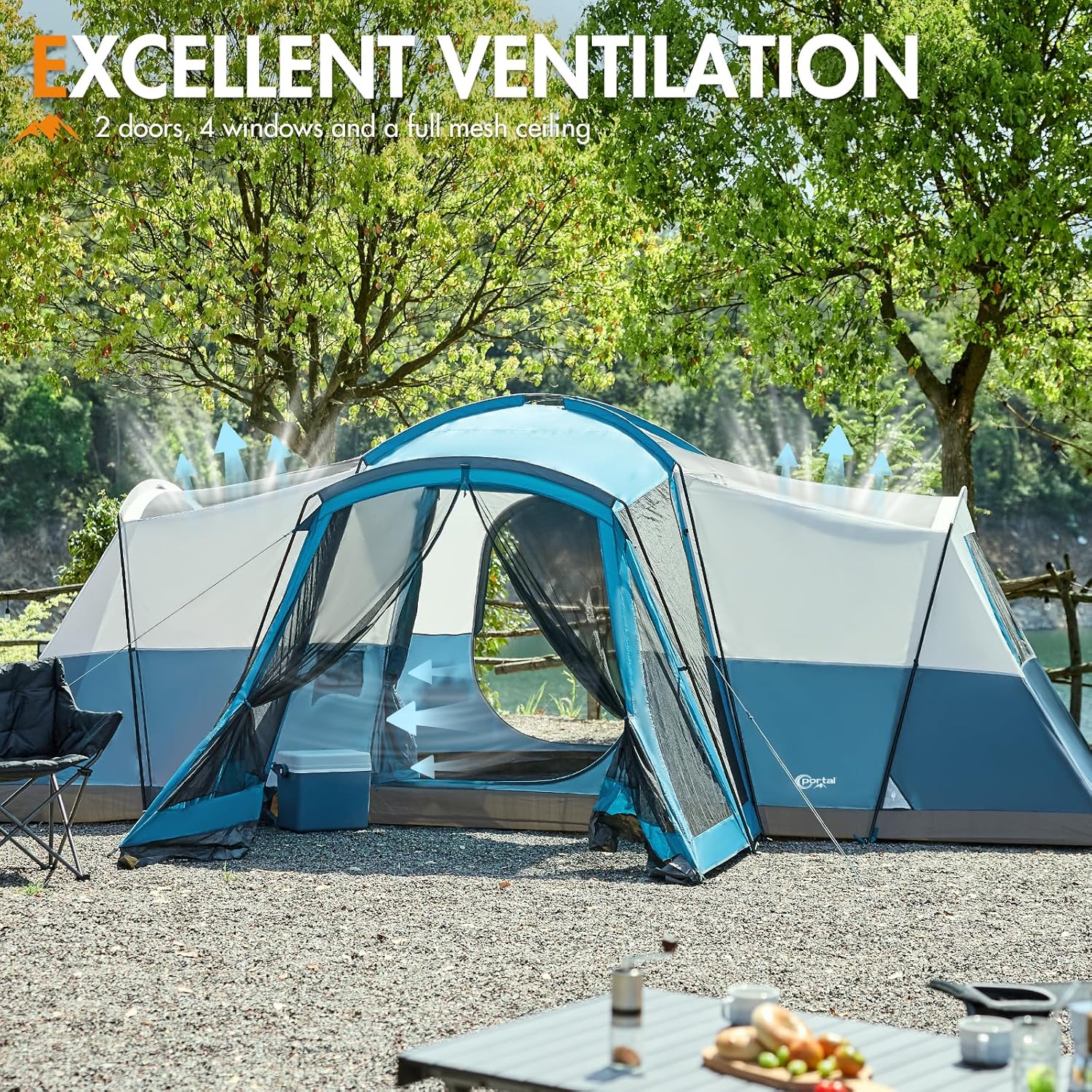 Tente de camping familiale PORTAL 6/8/10 personnes avec moustiquaire, grande tente tunnel étanche