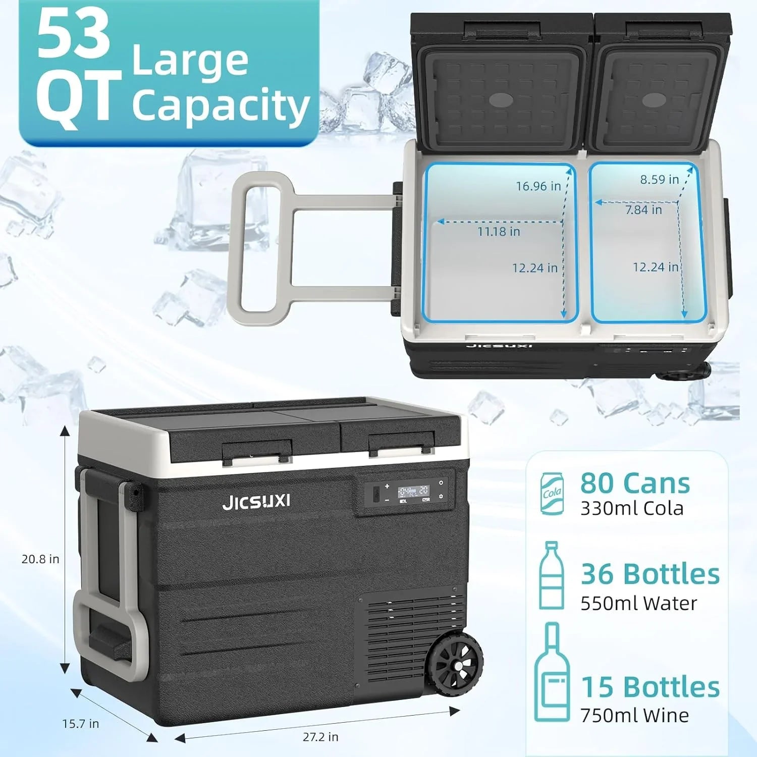 Réfrigérateur de voiture 12 V, glacière électrique portable à compresseur de 17 litres